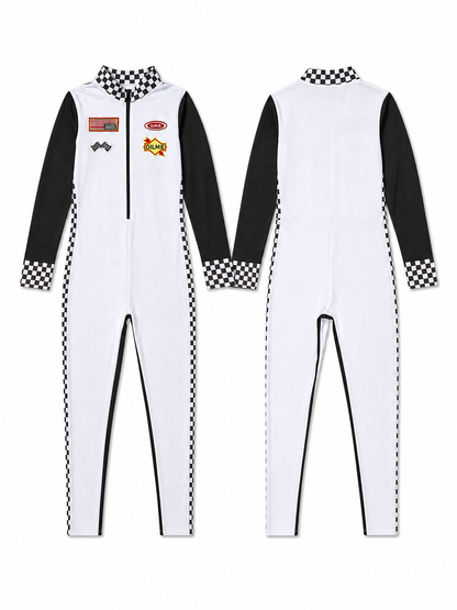 Racing Jumpsuit with Checkered Collar