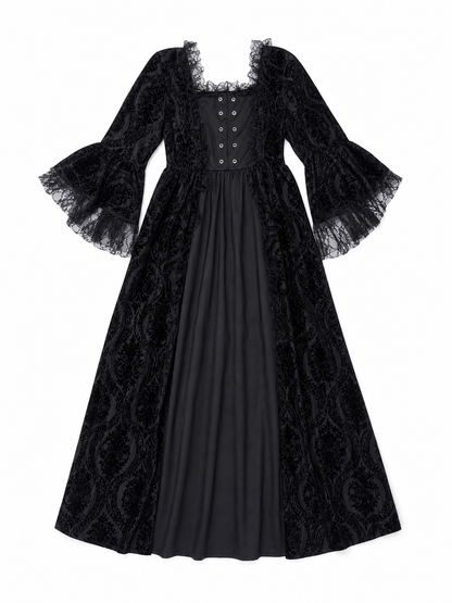 Gothic Vintage Maxi Dress with Lace Trim