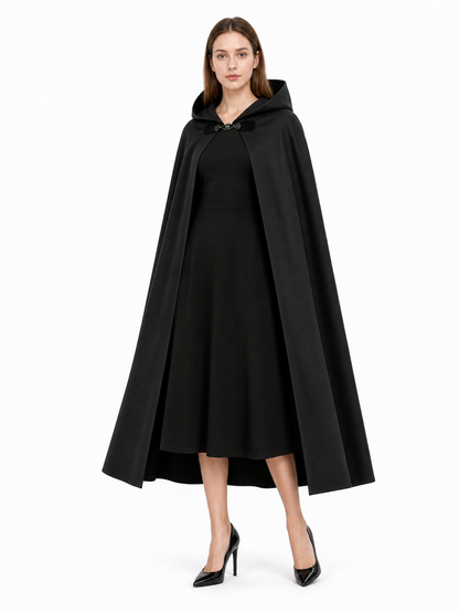 Long black hooded carnival cloak