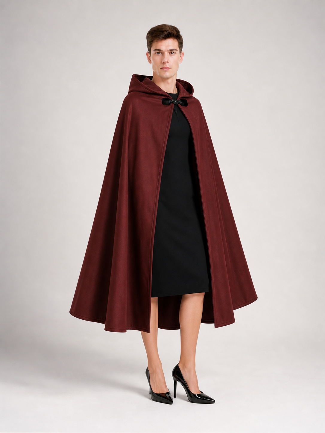 Burgundy Hooded Carnival Cloak for Cosplay
