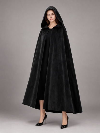 Long black hooded costume cloak
