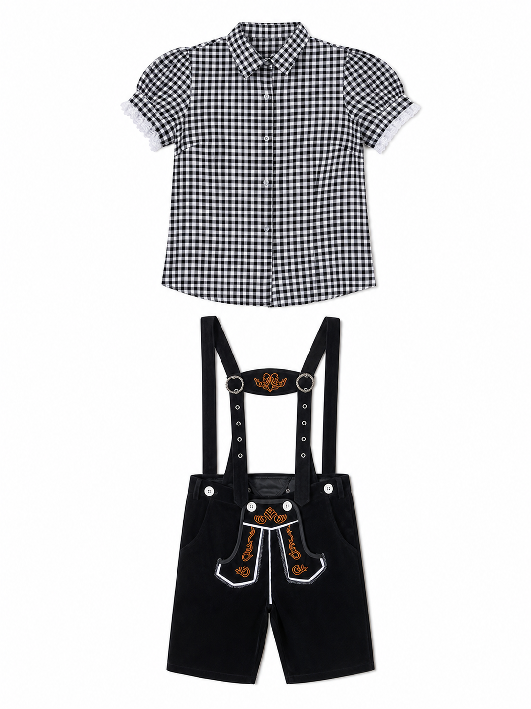 Kids' Plaid Shirt and Suspender Shorts Set