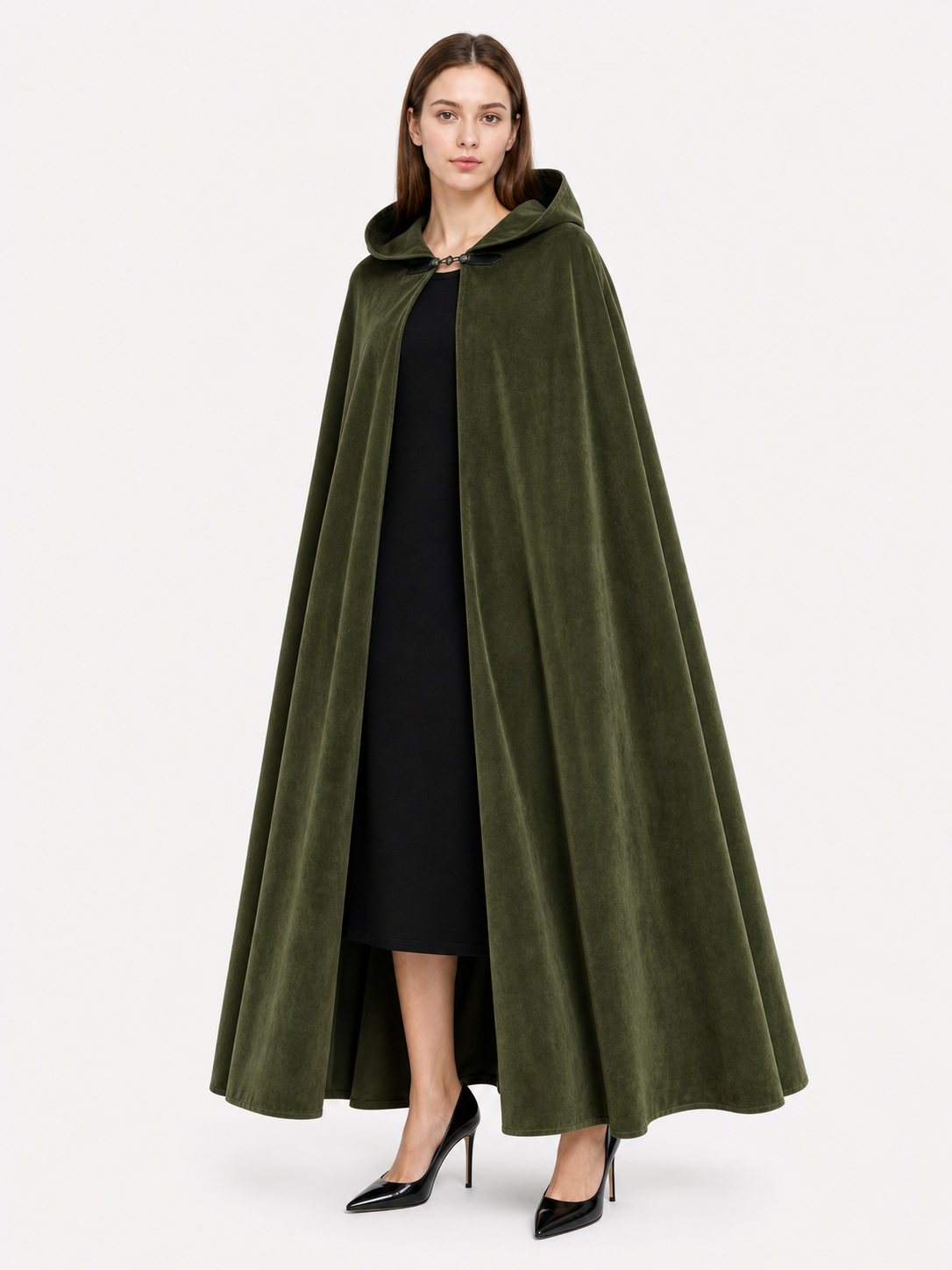 Long Green Hooded Costume Cloak