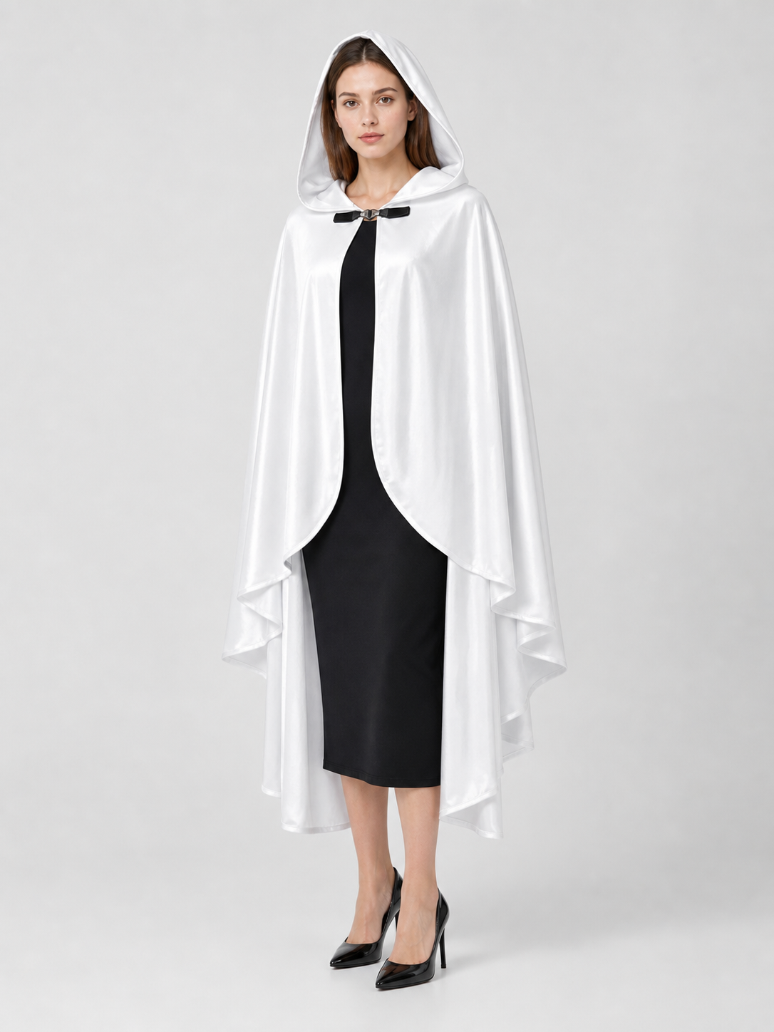 White Hooded Costume Cloak, Flowing Silhouette