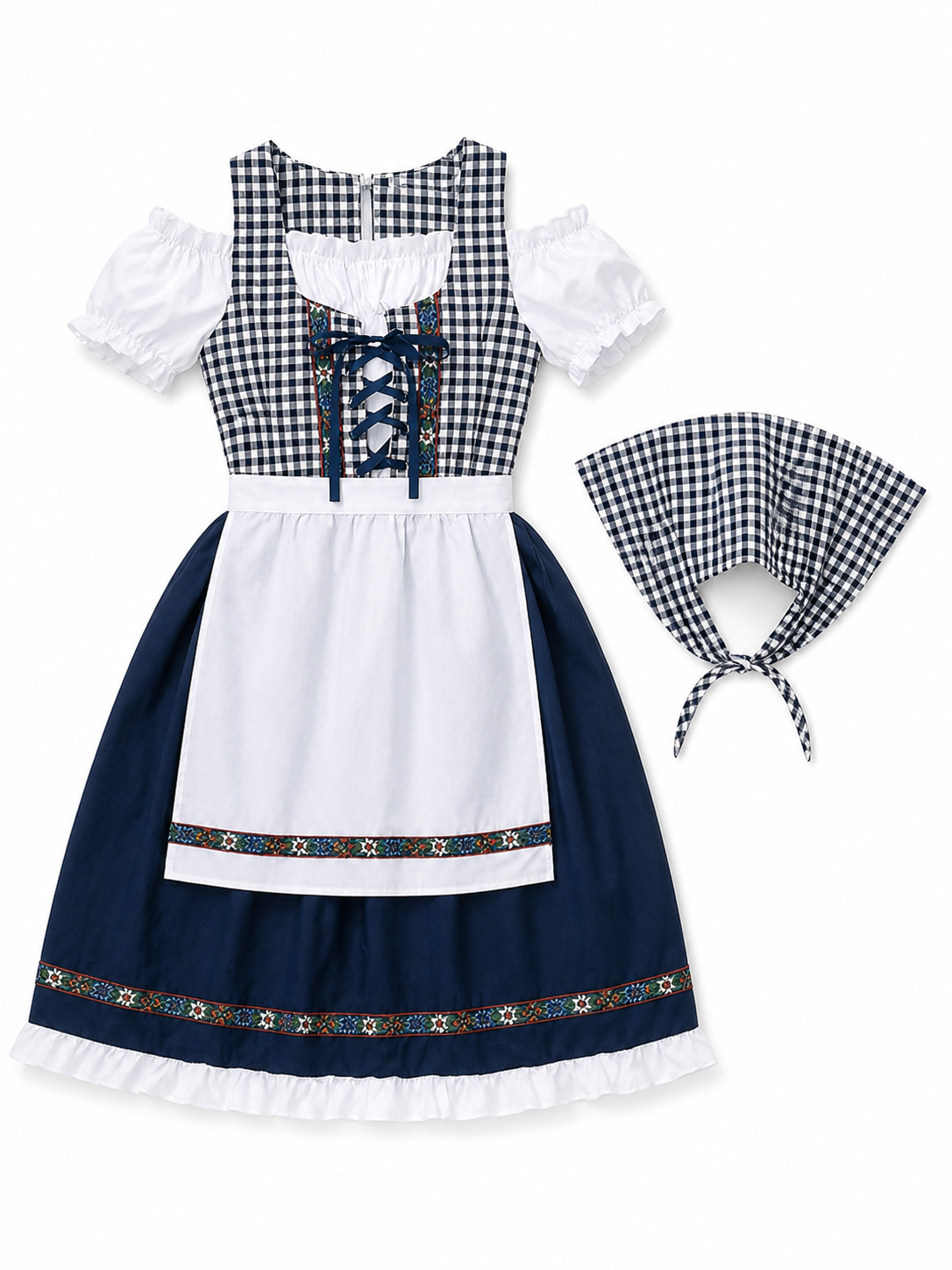 Plaid Bavarian Dress with Bonnet