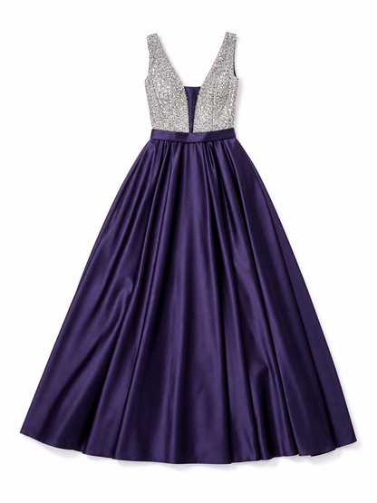 Floor-Length Evening Dress with a V-Neckline