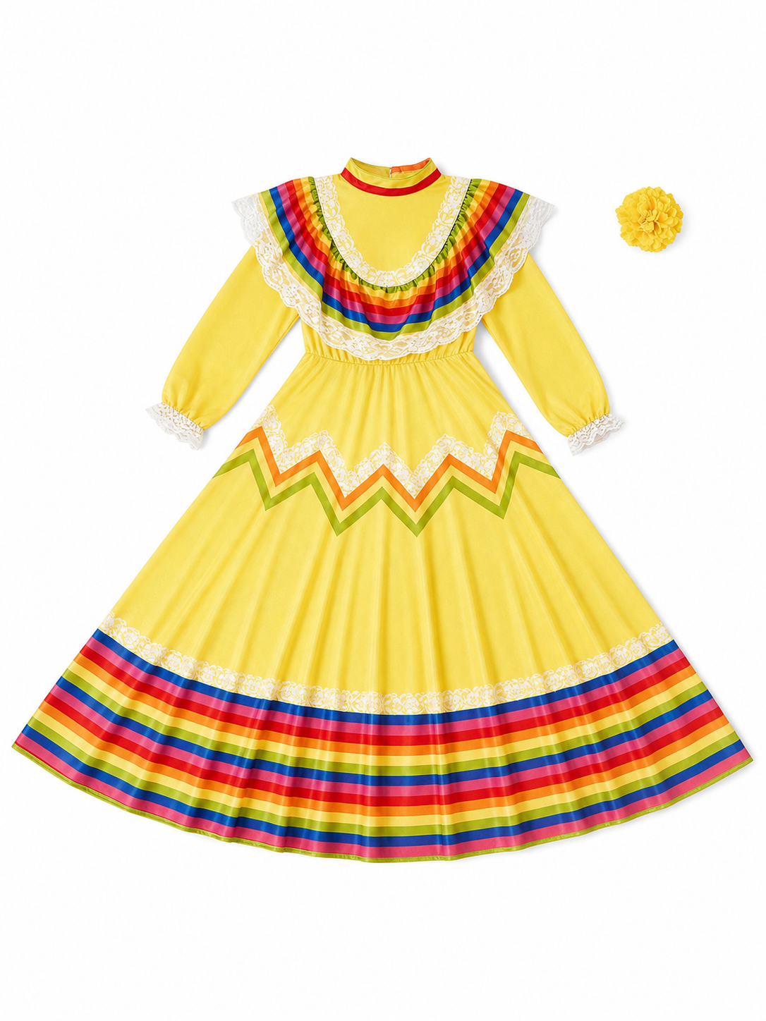 Long Carnival Dress with Lace and Ruffles