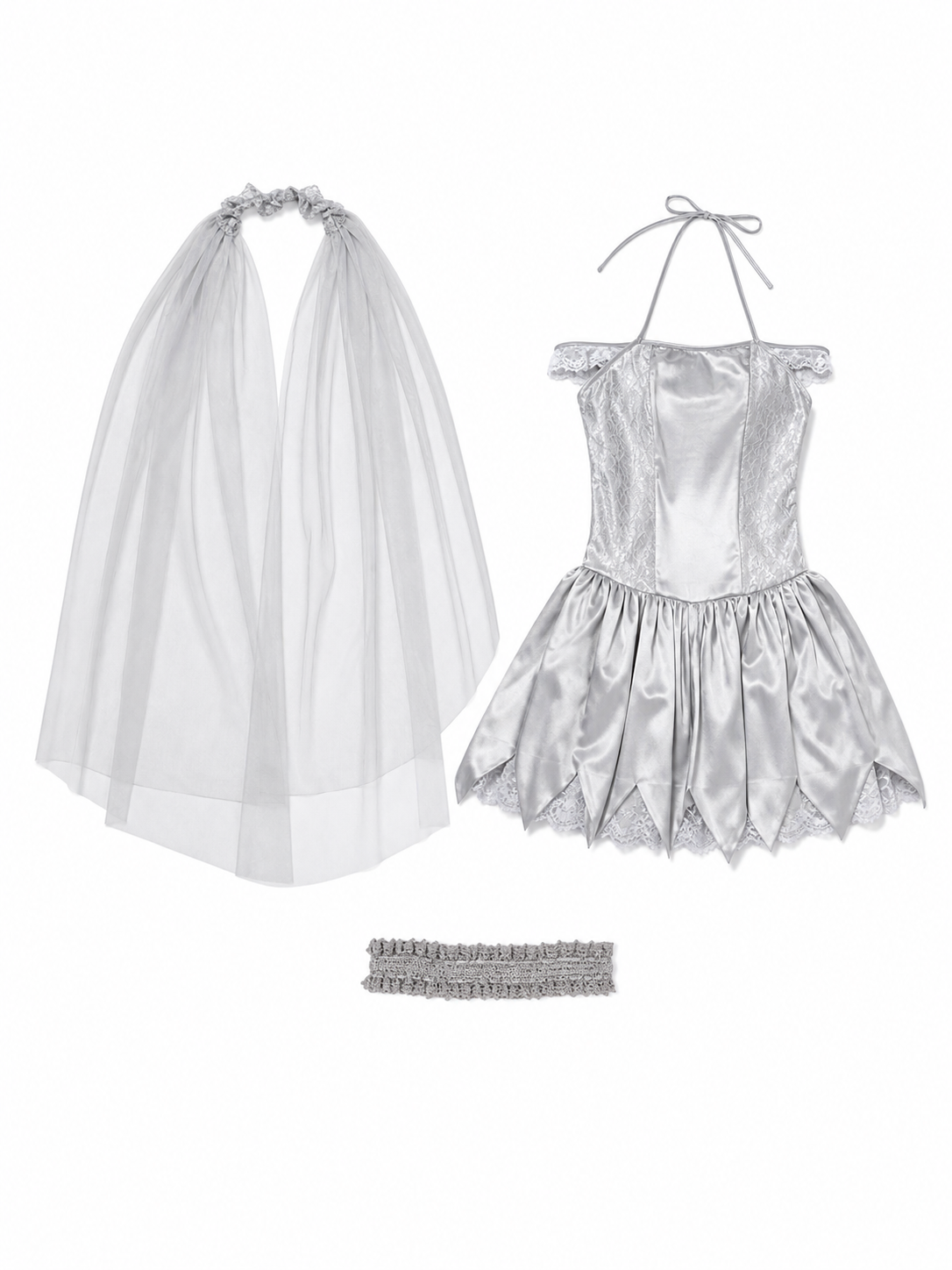 Carnival dress costume with veil and garter
