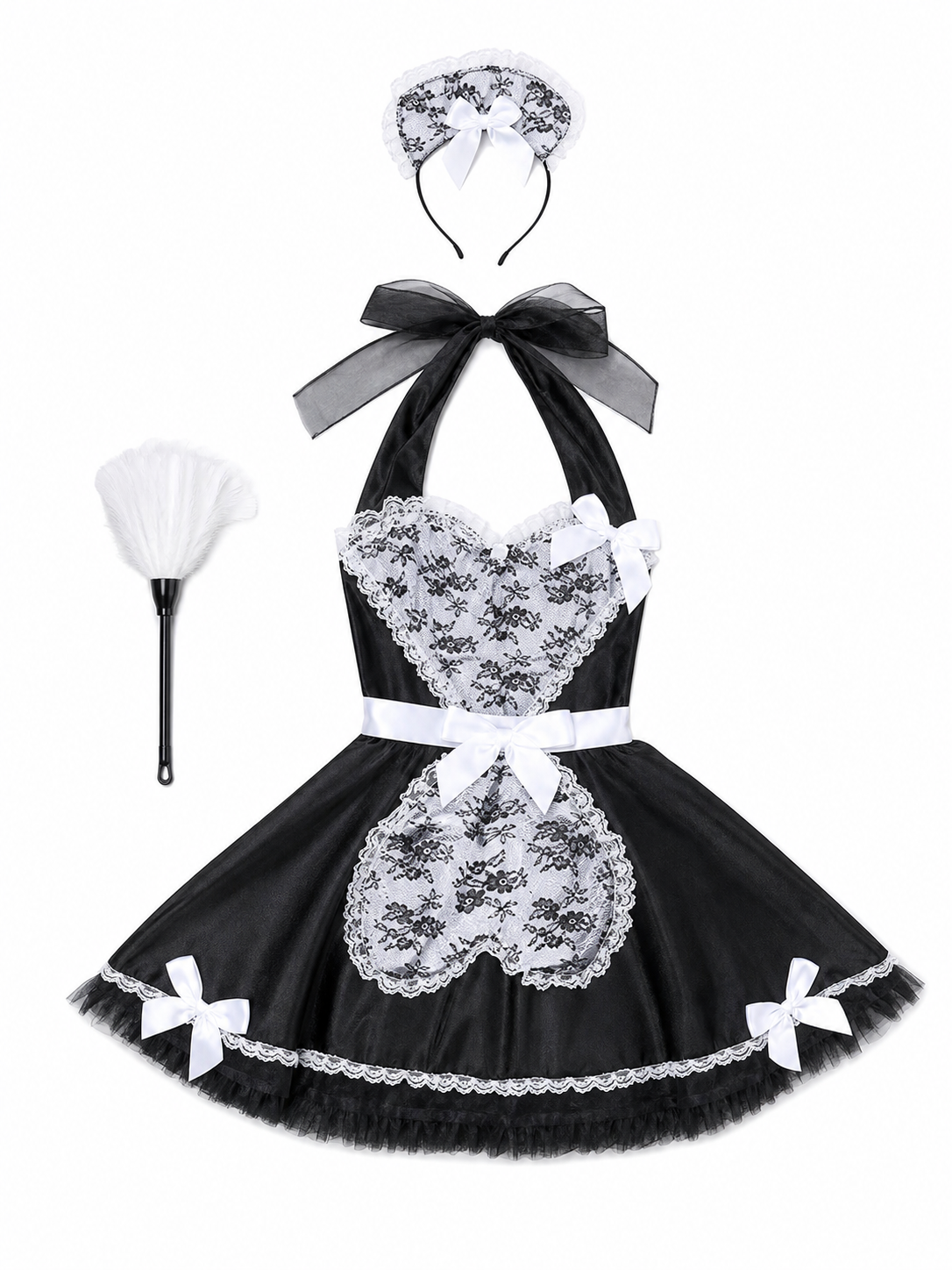 Cosplay Dress with Black-and-White Decor and Apron