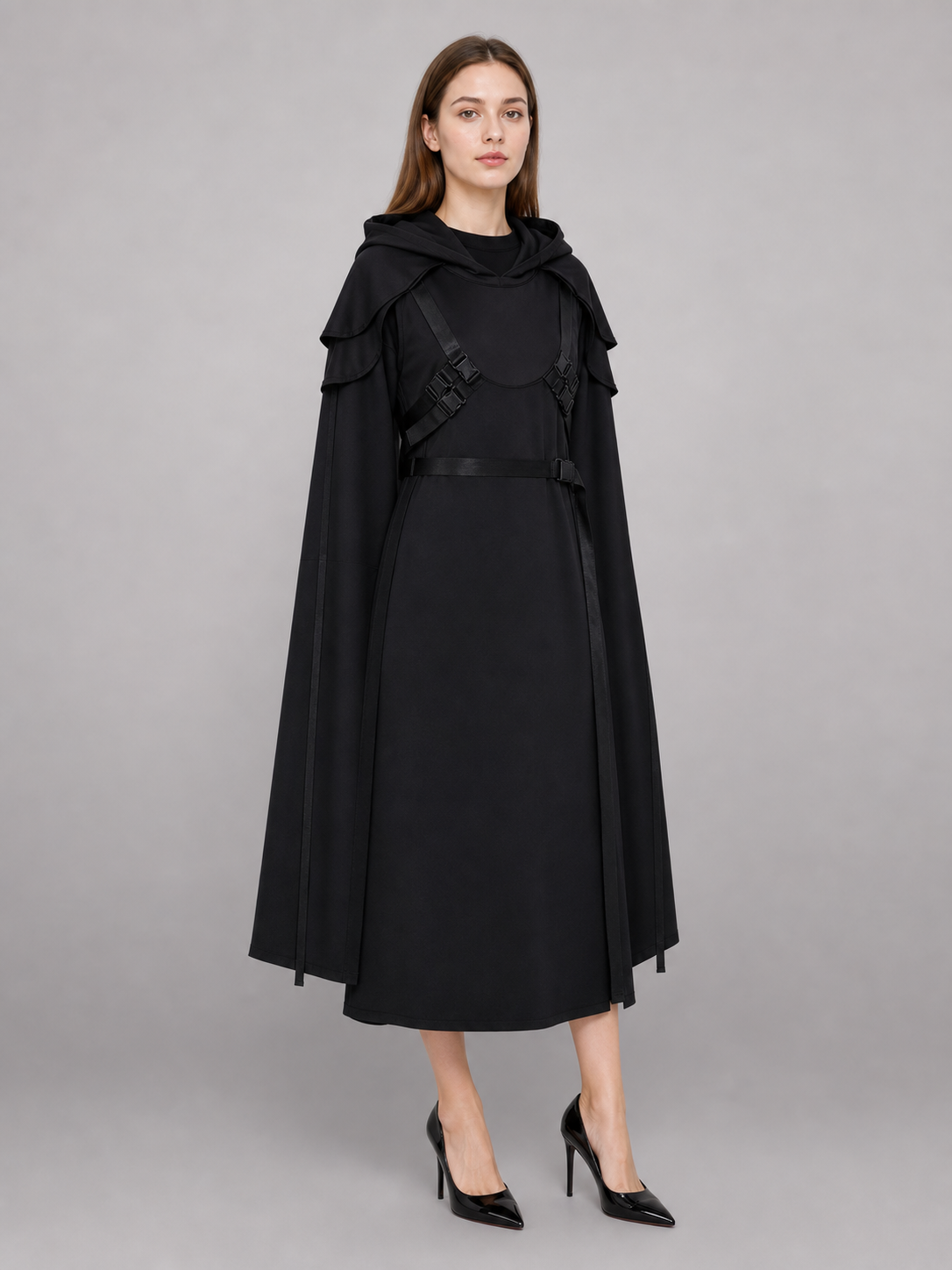 Black Carnival Cloak with Hood for Cosplay