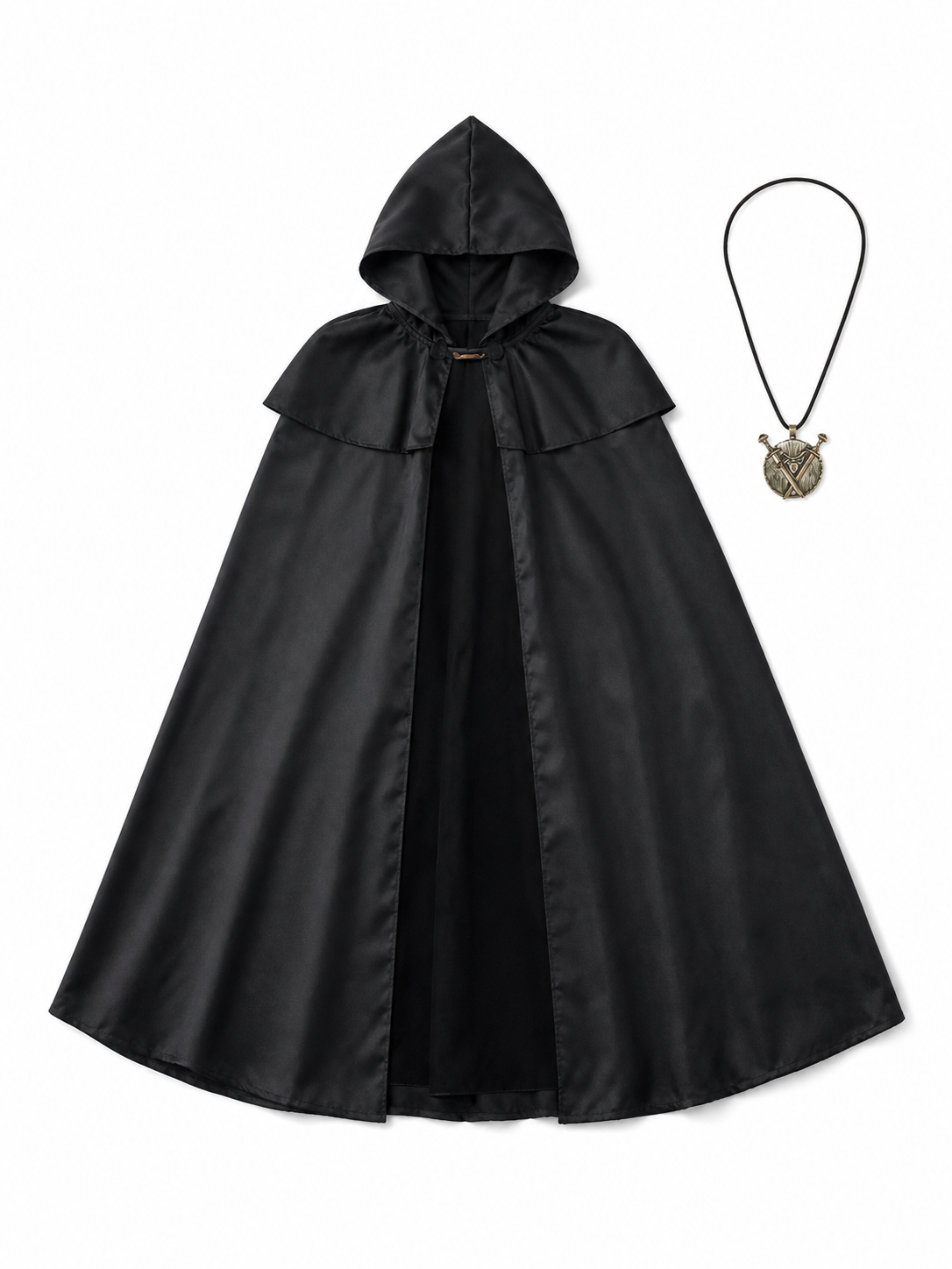 Black Hooded Cloak with Necklace