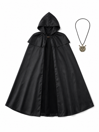 Black Hooded Cloak with Necklace