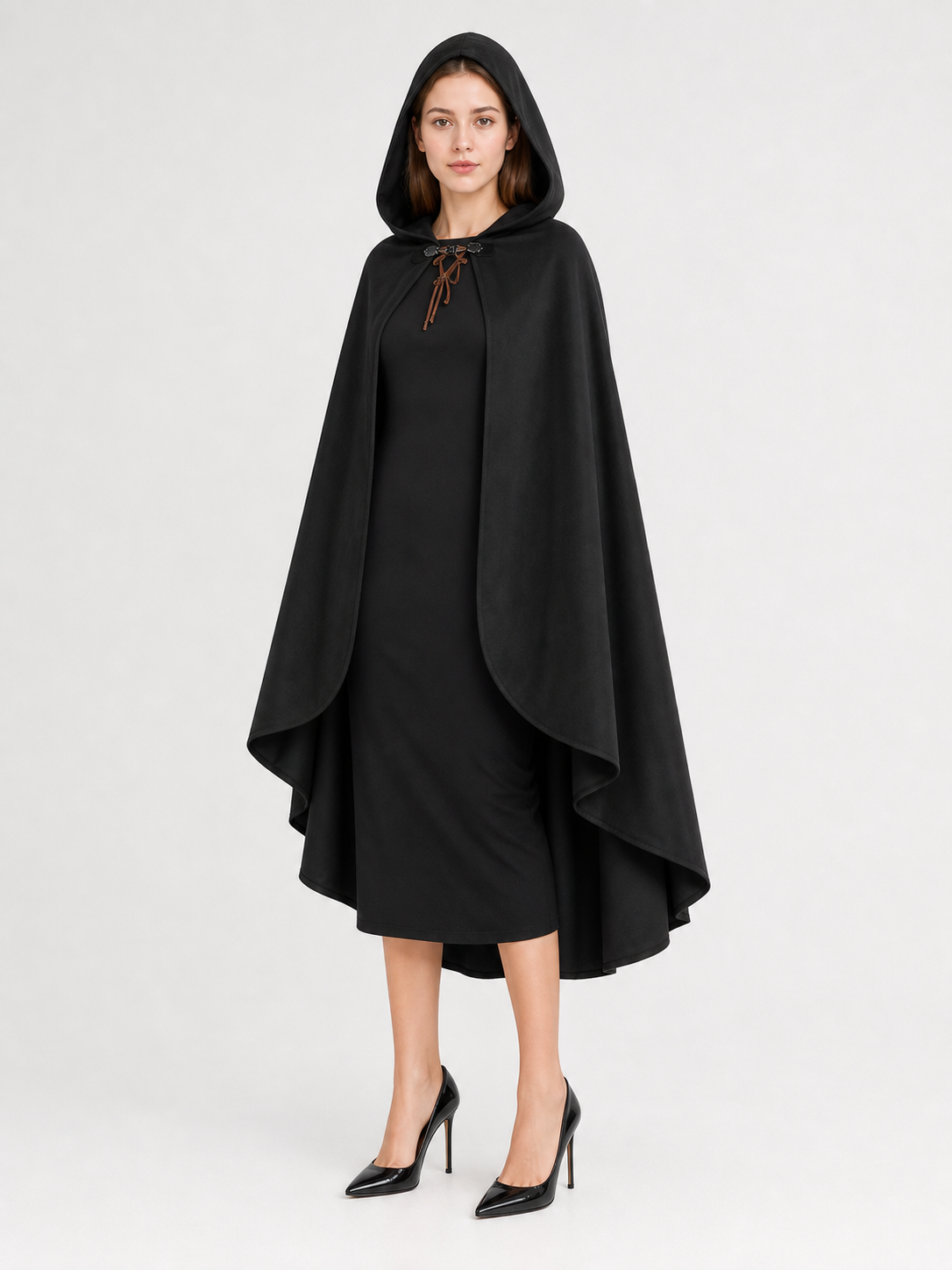 Black Medieval Hooded Carnival Cloak