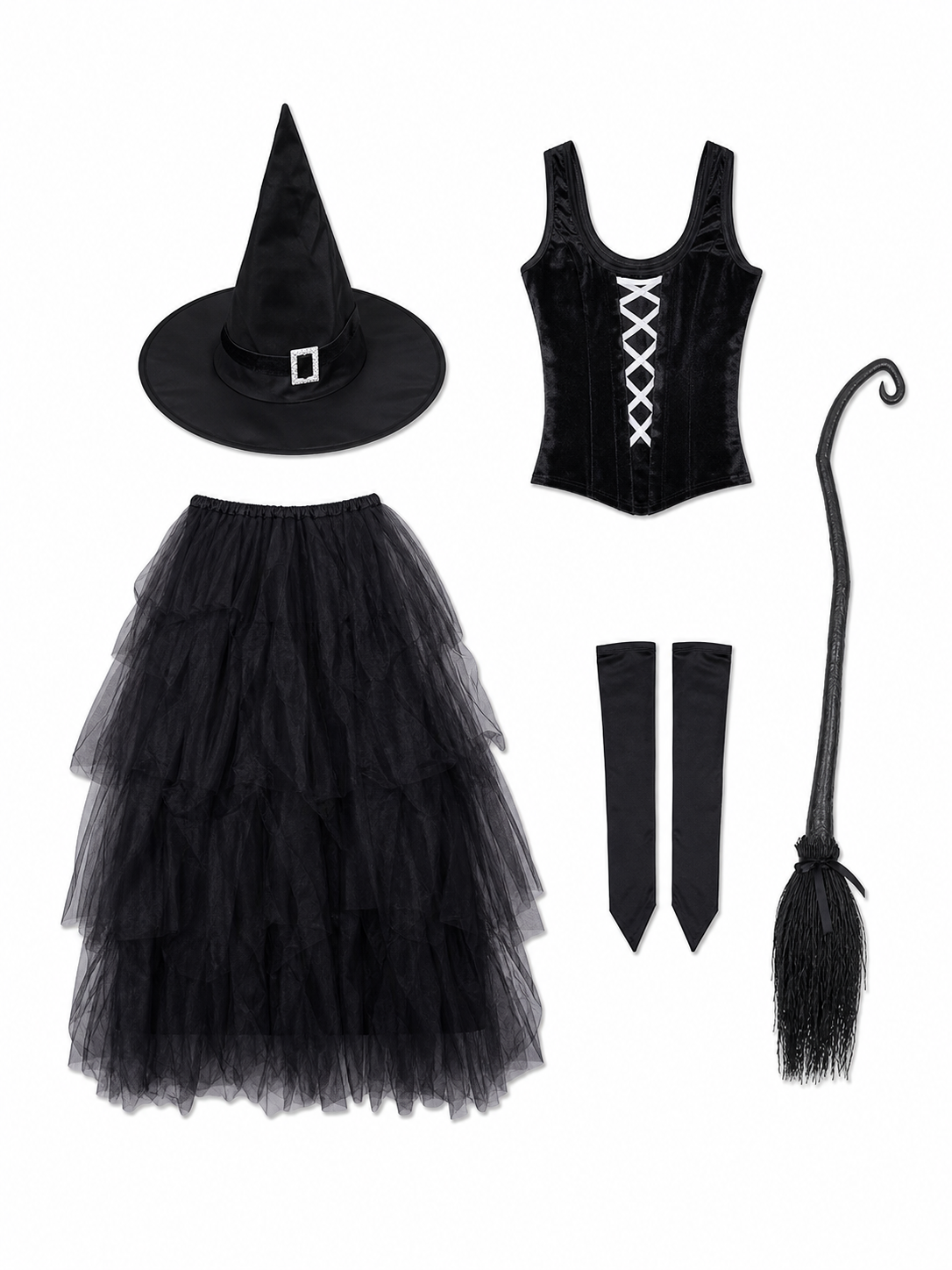 Halloween Costume: Black Dress, Hat, and Gloves