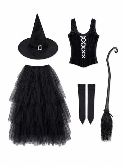 Halloween Costume: Black Dress, Hat, and Gloves