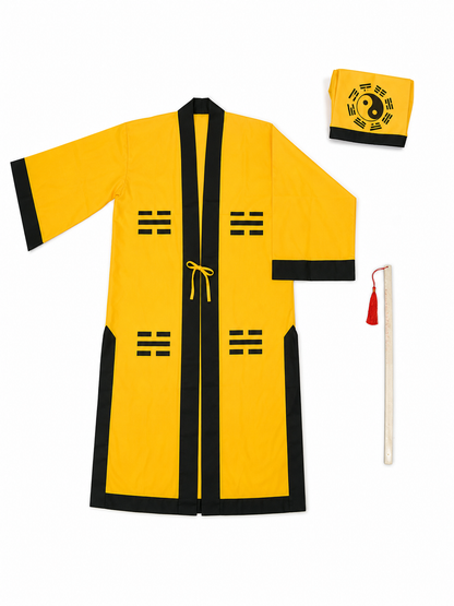 Yellow Taoist Costume with Black Trim and Hat