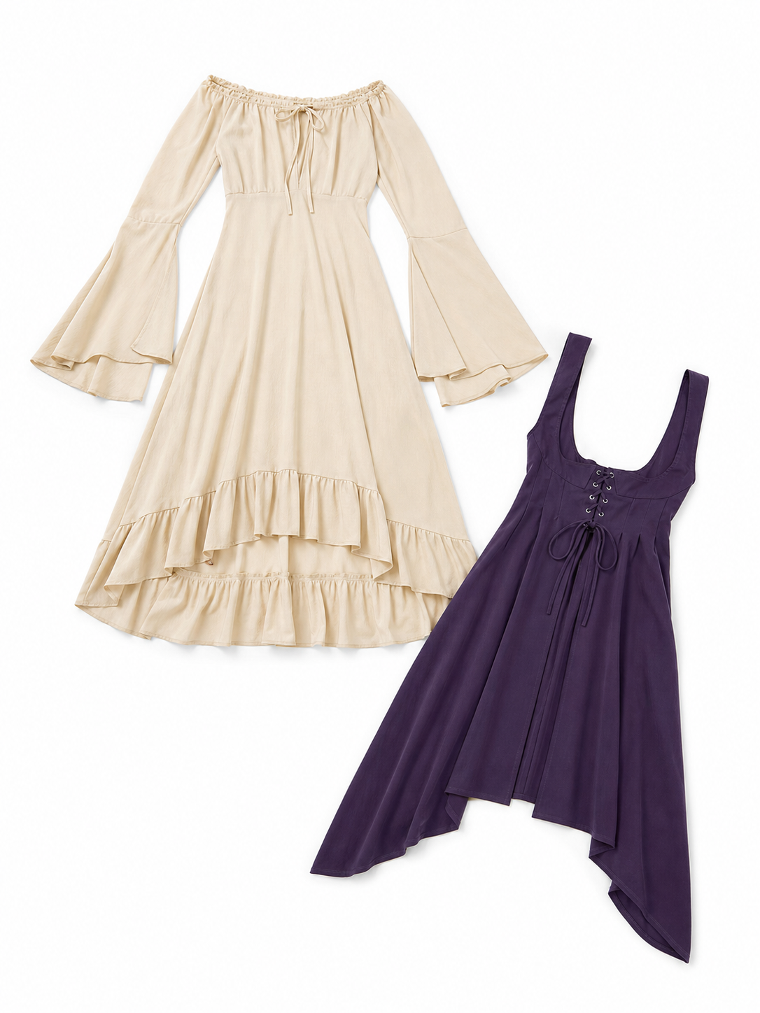 Purple Retro-Style Lace-Up Pinafore Dress