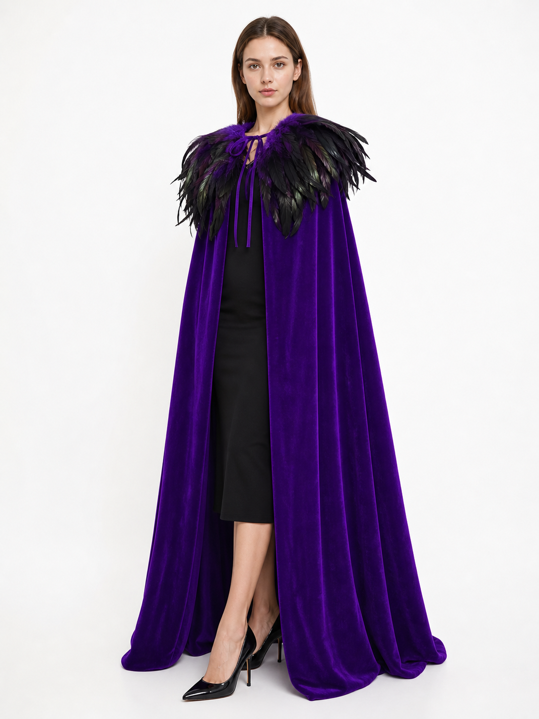 Purple Carnival Cloak with Feather Trim