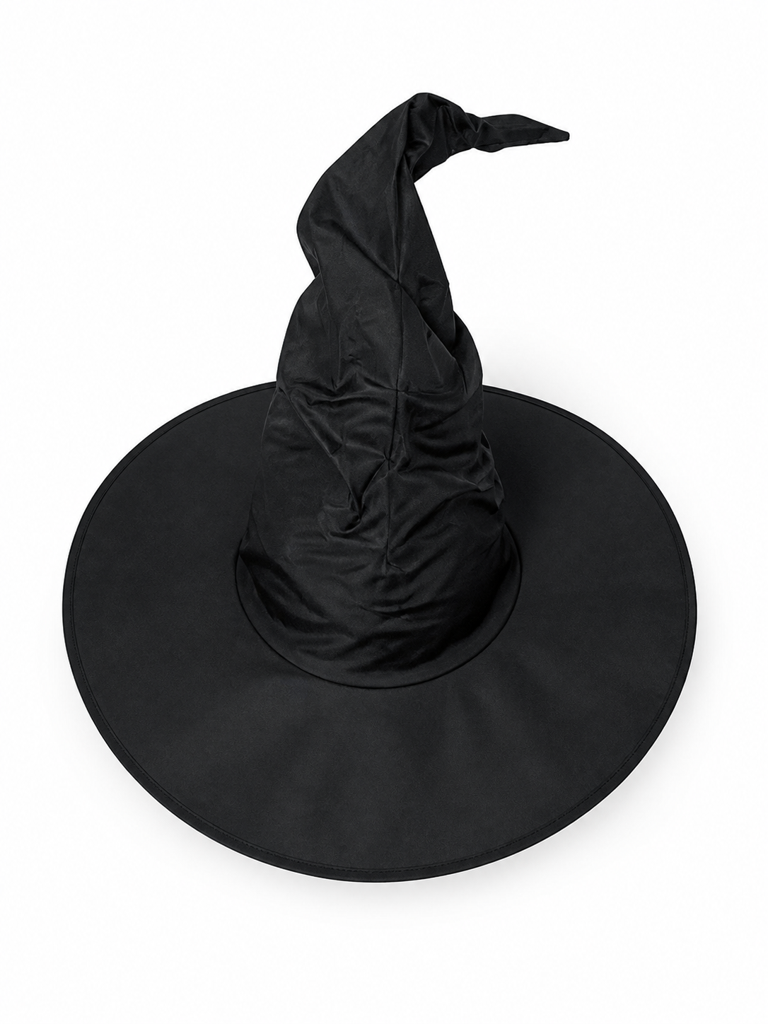 Black Halloween Witch Hat Wide Brim Pointed Wizard Hat Ruched Asymmetrical Brim included items 2