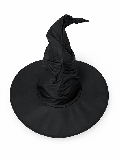 Black Halloween Witch Hat Wide Brim Pointed Wizard Hat Ruched Asymmetrical Brim included items 2