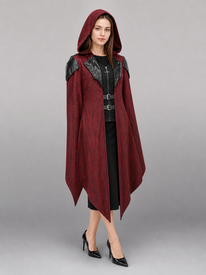 Burgundy Gothic Hooded Costume Cloak