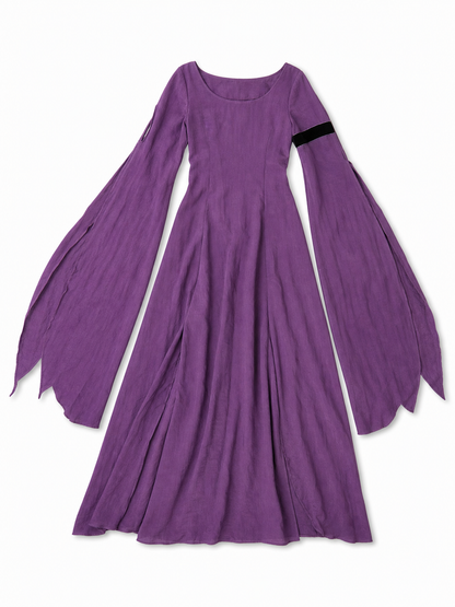 Purple Floor-Length Dress with Long Sleeves