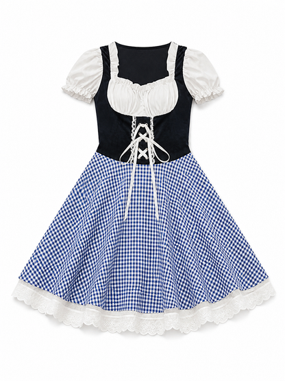Plaid Dirndl-Style Dress for Celebrations