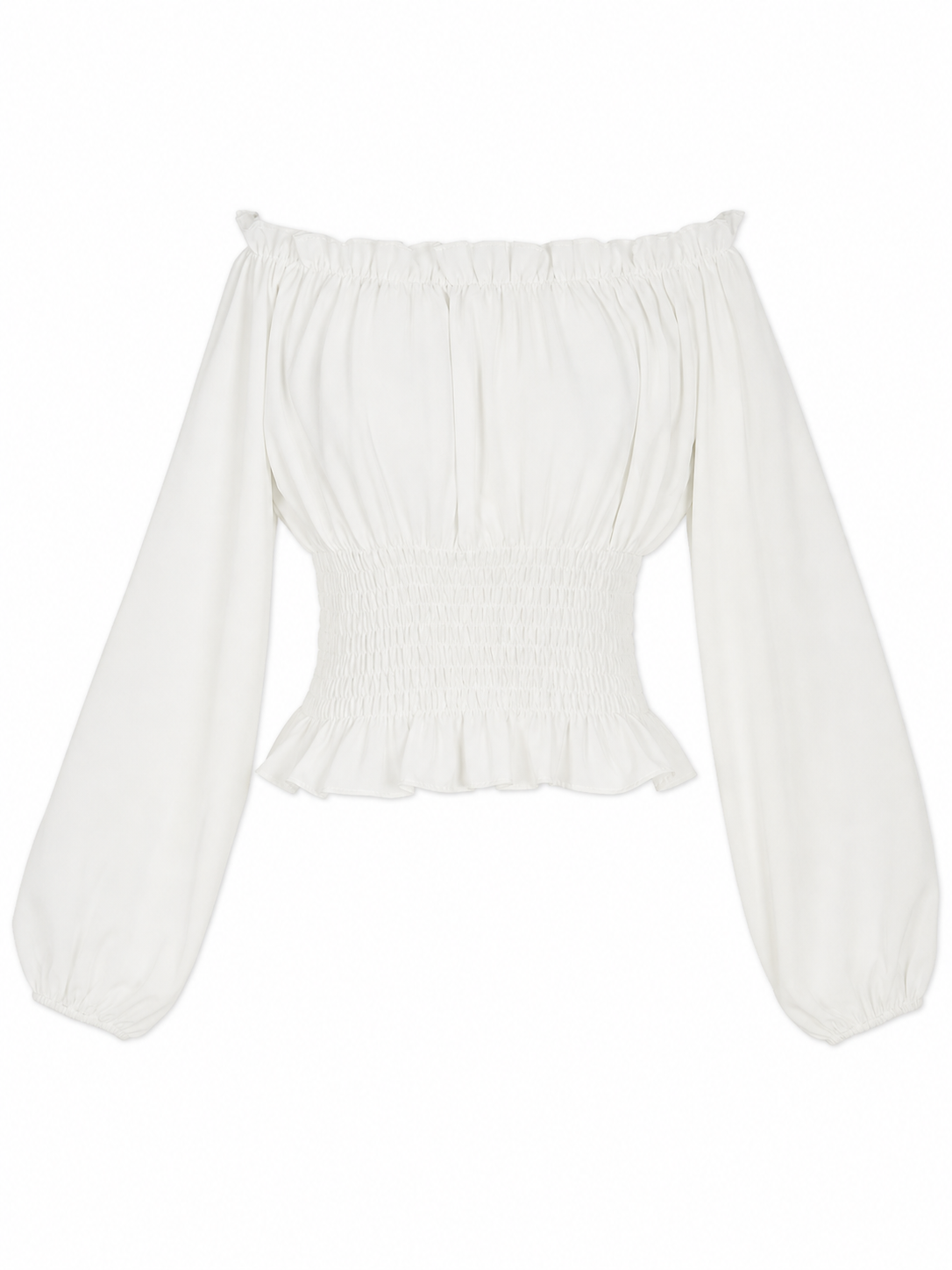 White Blouse with Voluminous Sleeves and Ruffles