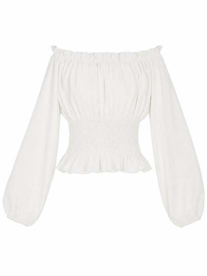 White Blouse with Voluminous Sleeves and Ruffles