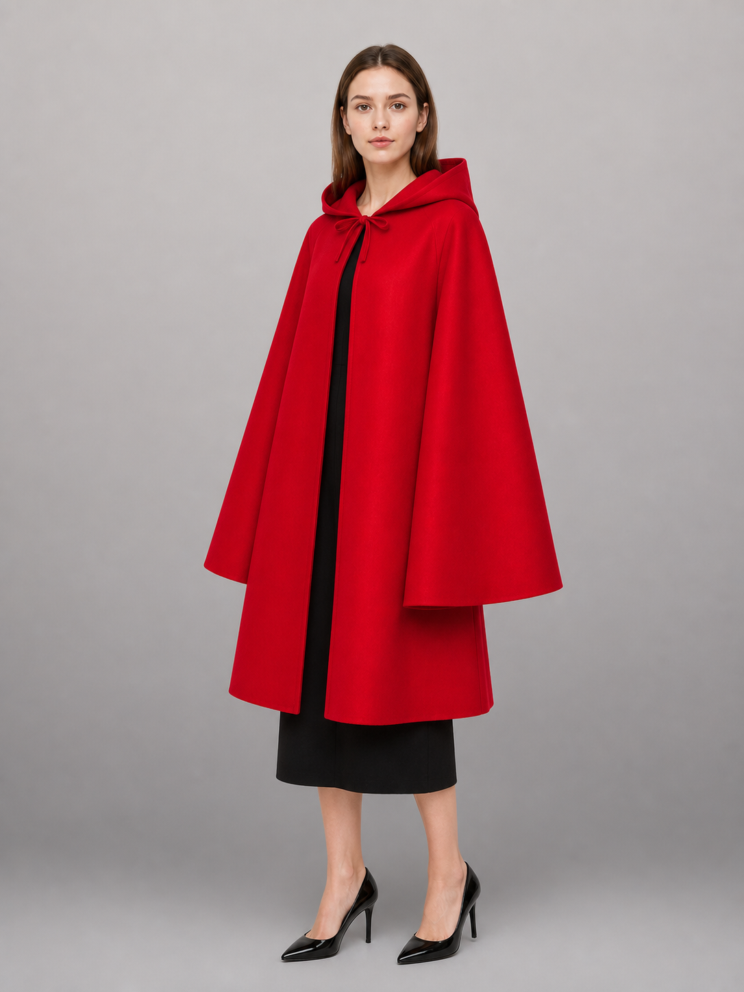 Long red hooded carnival cloak