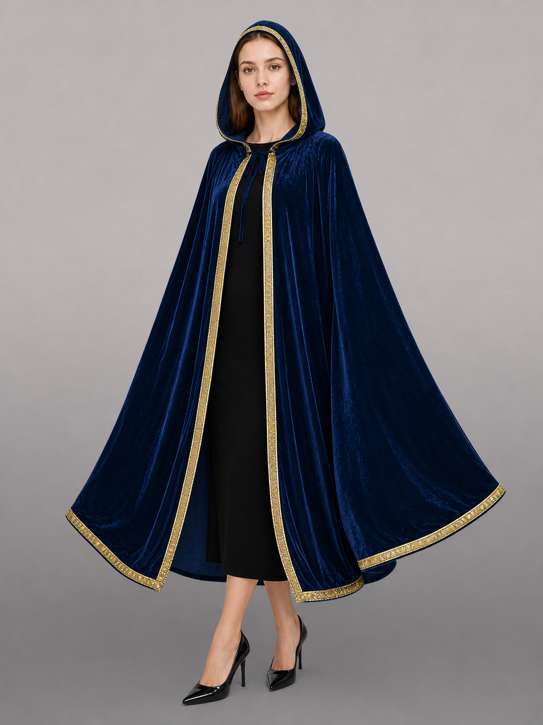 Dark Blue Hooded Carnival Cloak