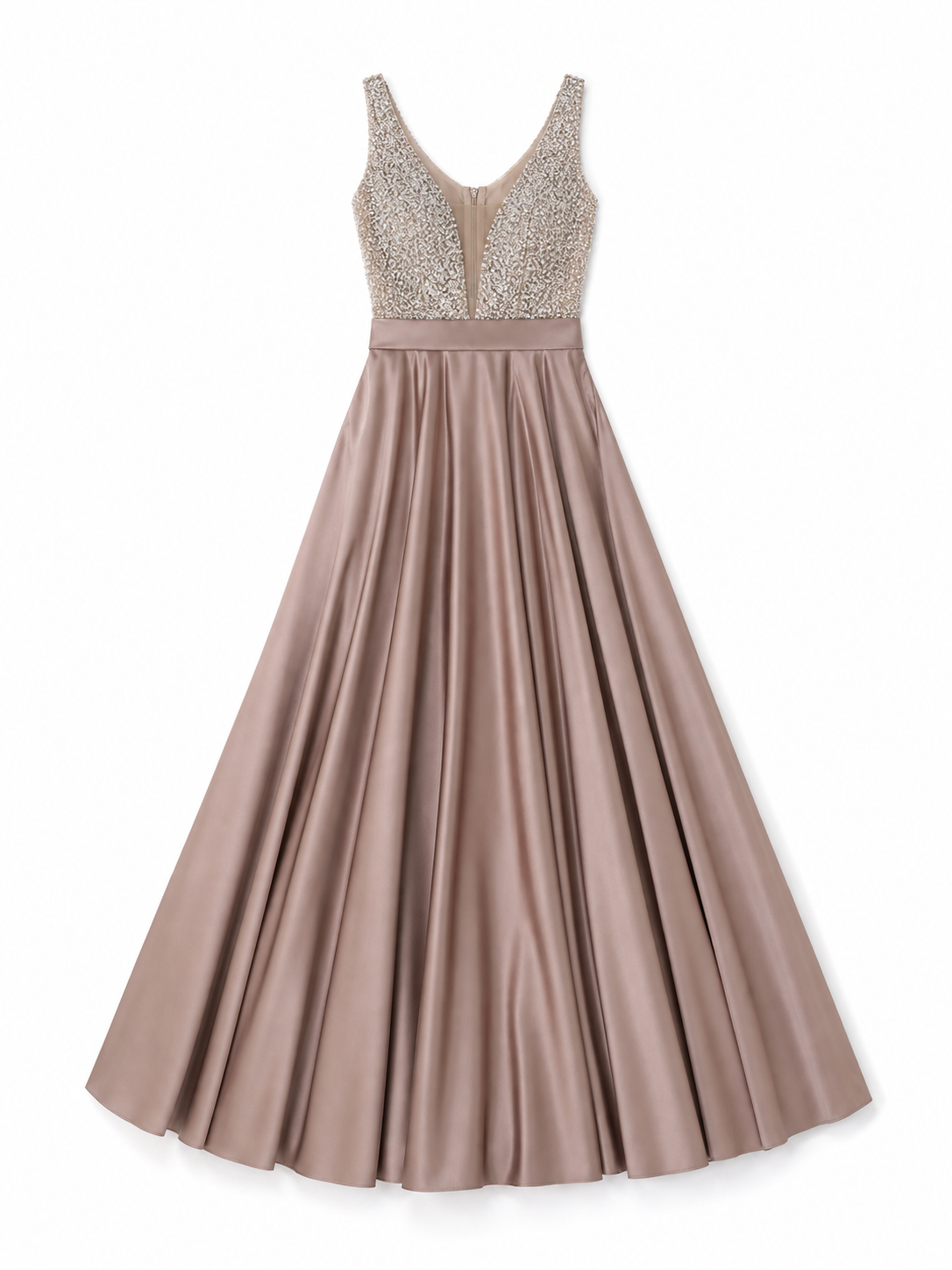 Sleeveless Evening Dress with Embellishment and V-Neckline