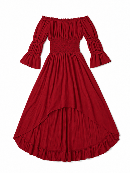 Burgundy Off-the-Shoulder Retro-Style Dress