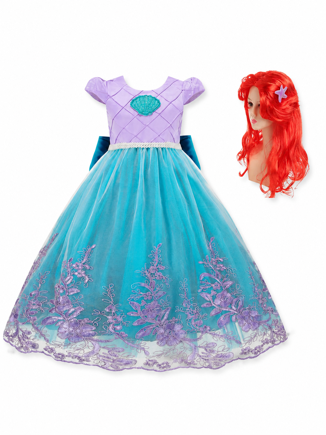 Mermaid Costume for Girls with Full Skirt and Wig included items