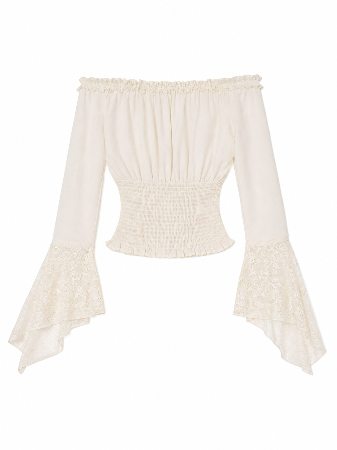 Off-the-Shoulder Blouse with Lace Cuffs