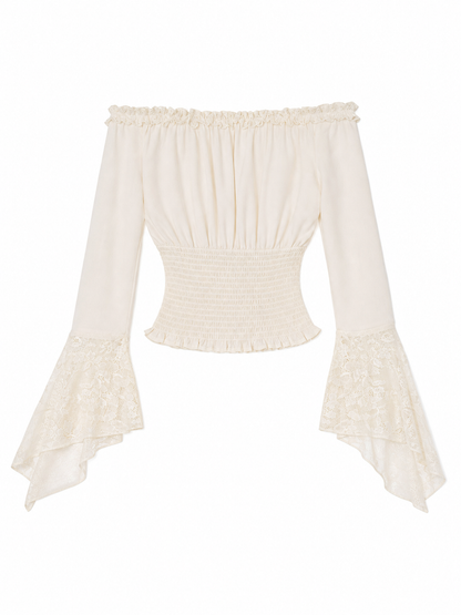 Off-the-Shoulder Blouse with Lace Cuffs