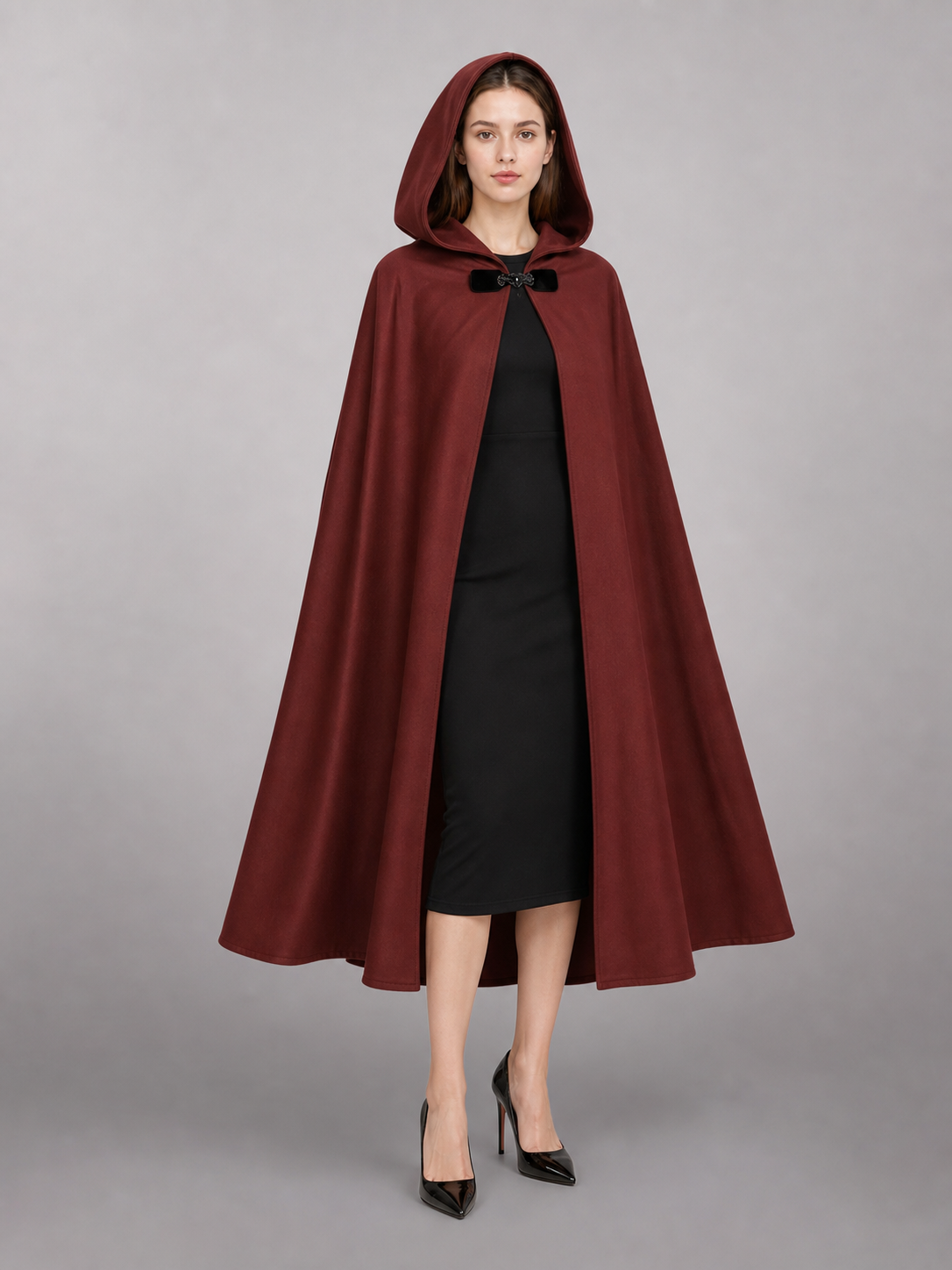 Burgundy Hooded Carnival Cloak for Cosplay