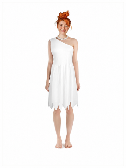 Women's White Cavewoman Costume Dress: One-Shoulder Asymmetric Neckline included items 5