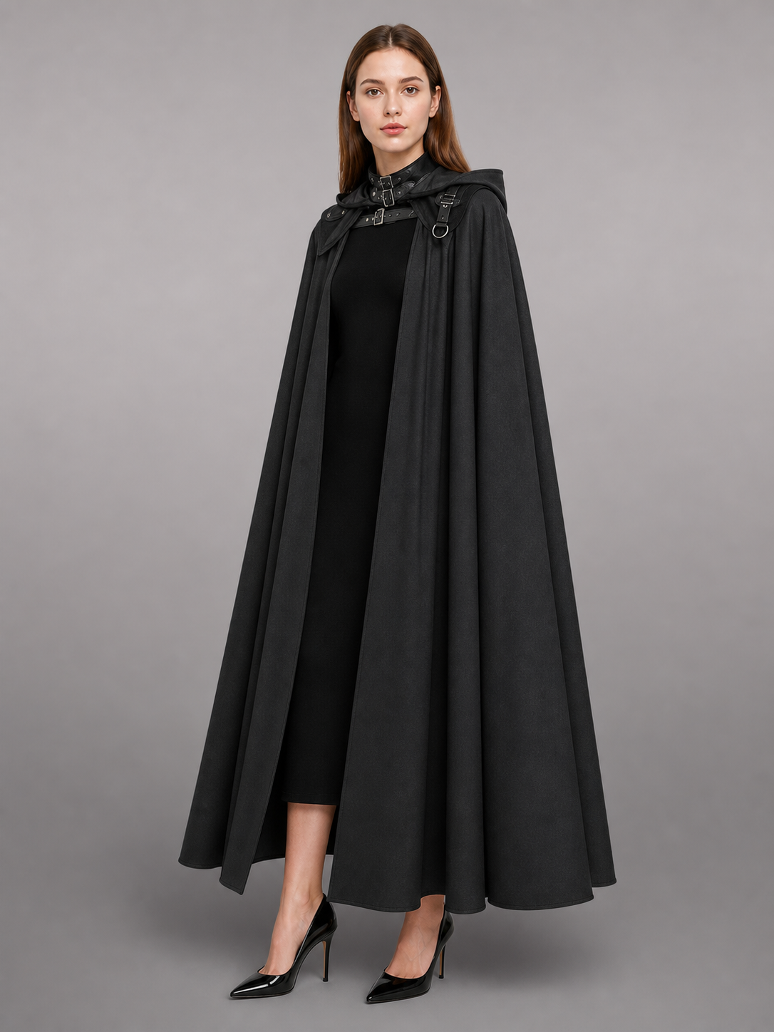 Black Medieval Hooded Costume Cape