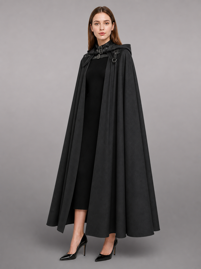 Black Medieval Hooded Costume Cape