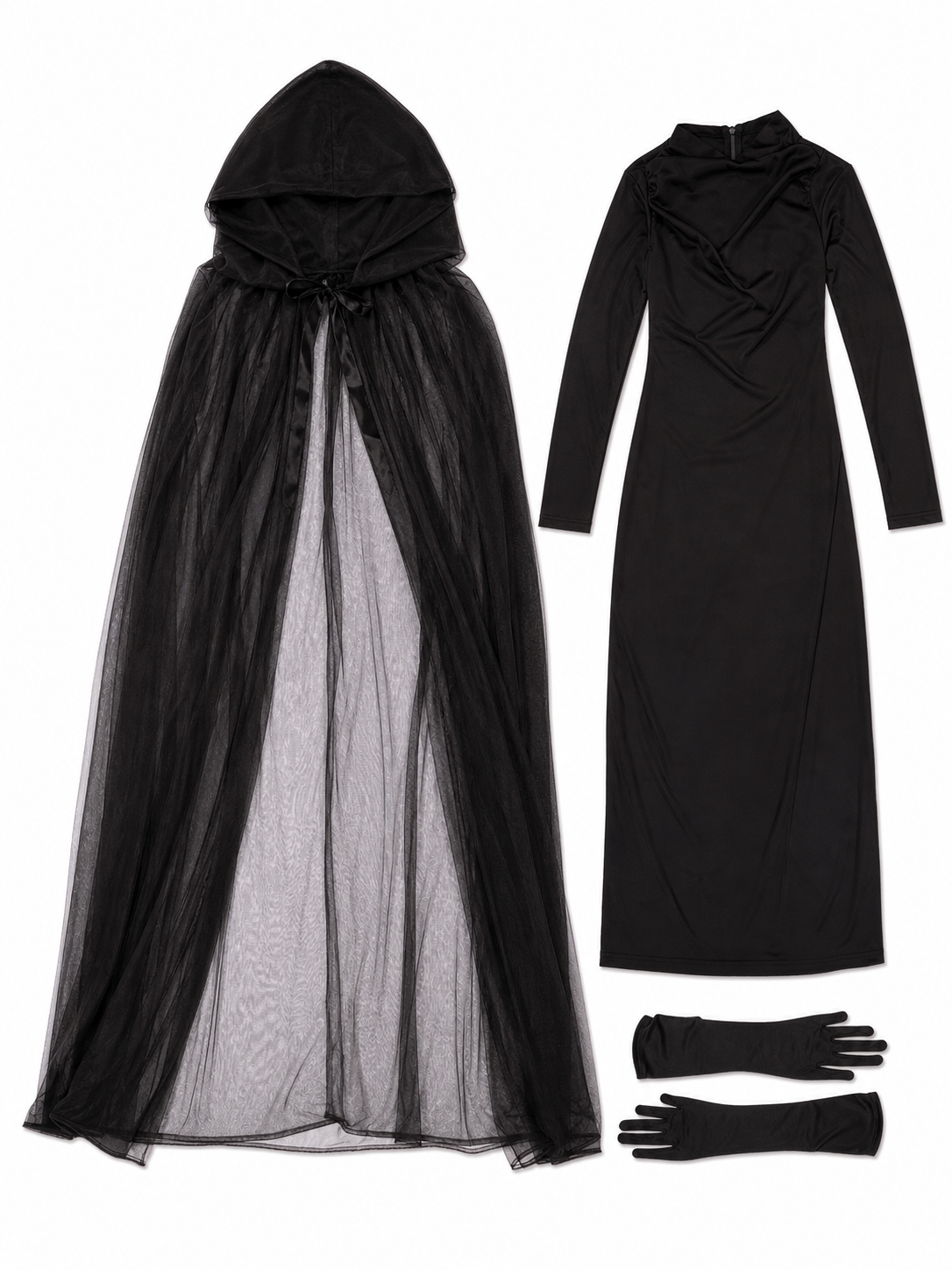 Carnival costume with hood, cloak, and gloves