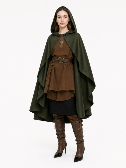 Green Medieval Costume Cloak with Hood