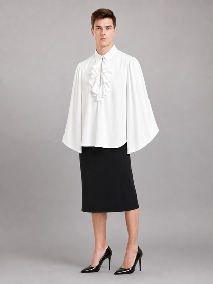 White Blouse with Jabot and Long Sleeves