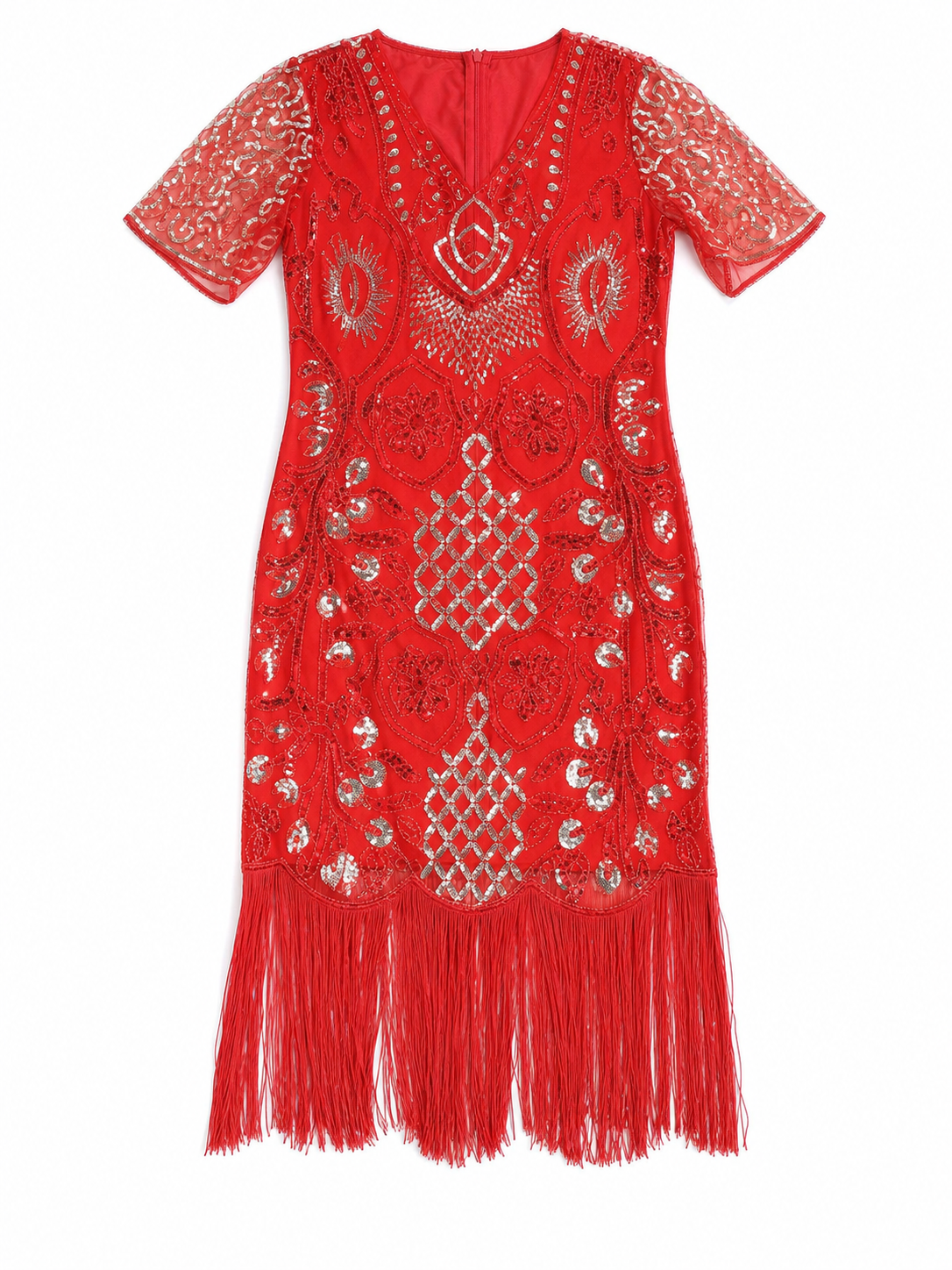 Retro-Style Sequin and Fringe Cocktail Dress