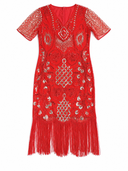 Retro-Style Sequin and Fringe Cocktail Dress