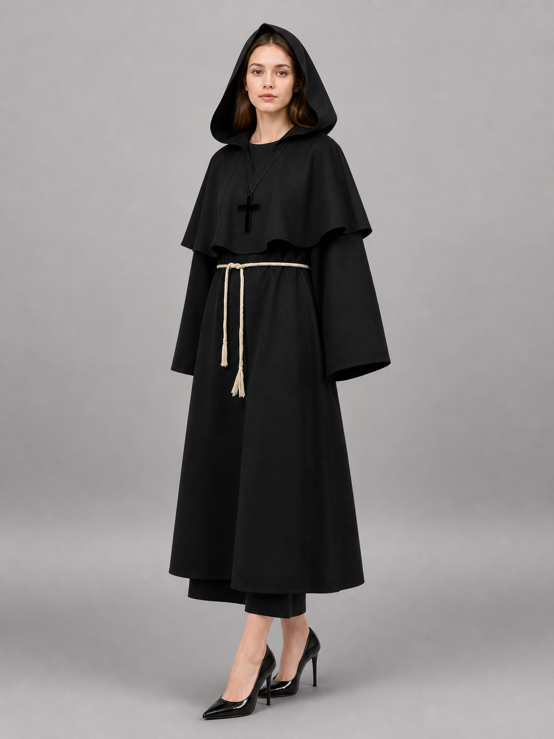 Black Carnival Cloak with Pointed Hood
