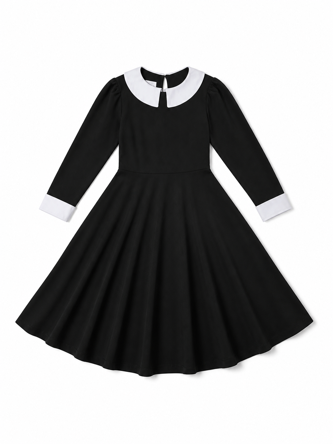 Black Wednesday-style dress with a white collar included items