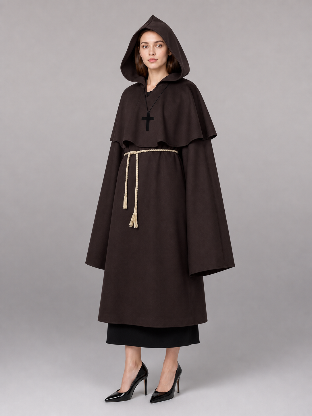 Dark Brown Hooded Costume Cape