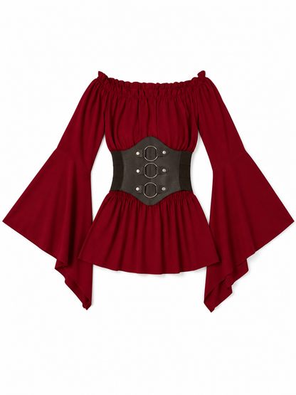 Medieval Red Dress with Belt and Sleeves