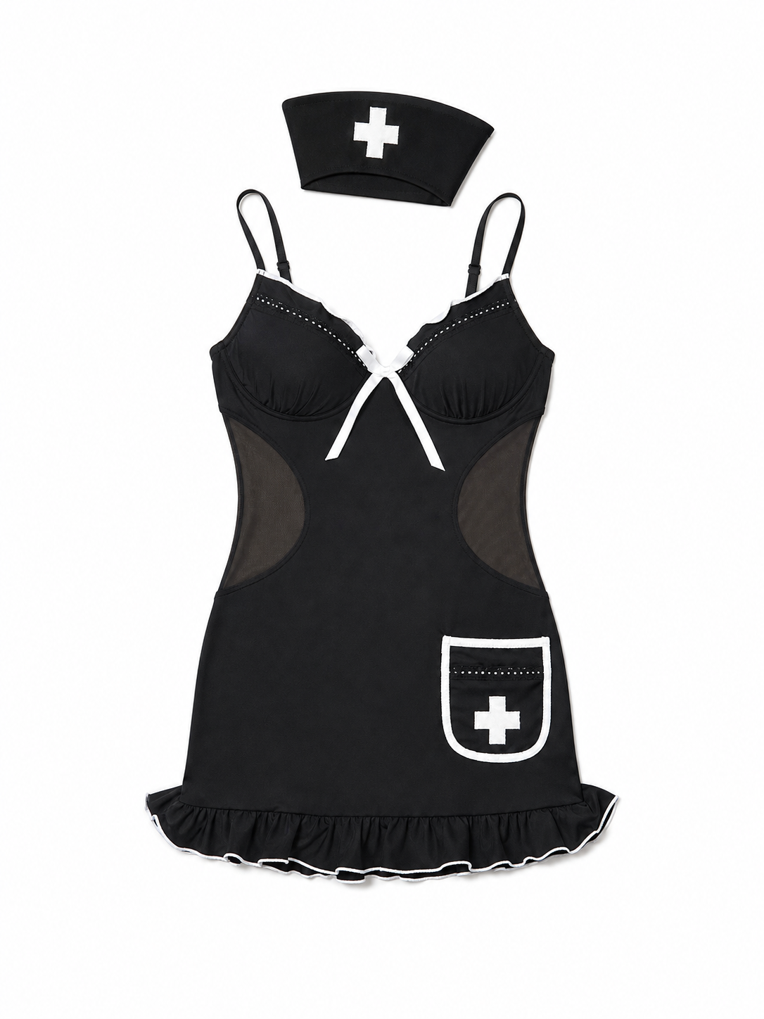 Nurse costume, black dress with white trim